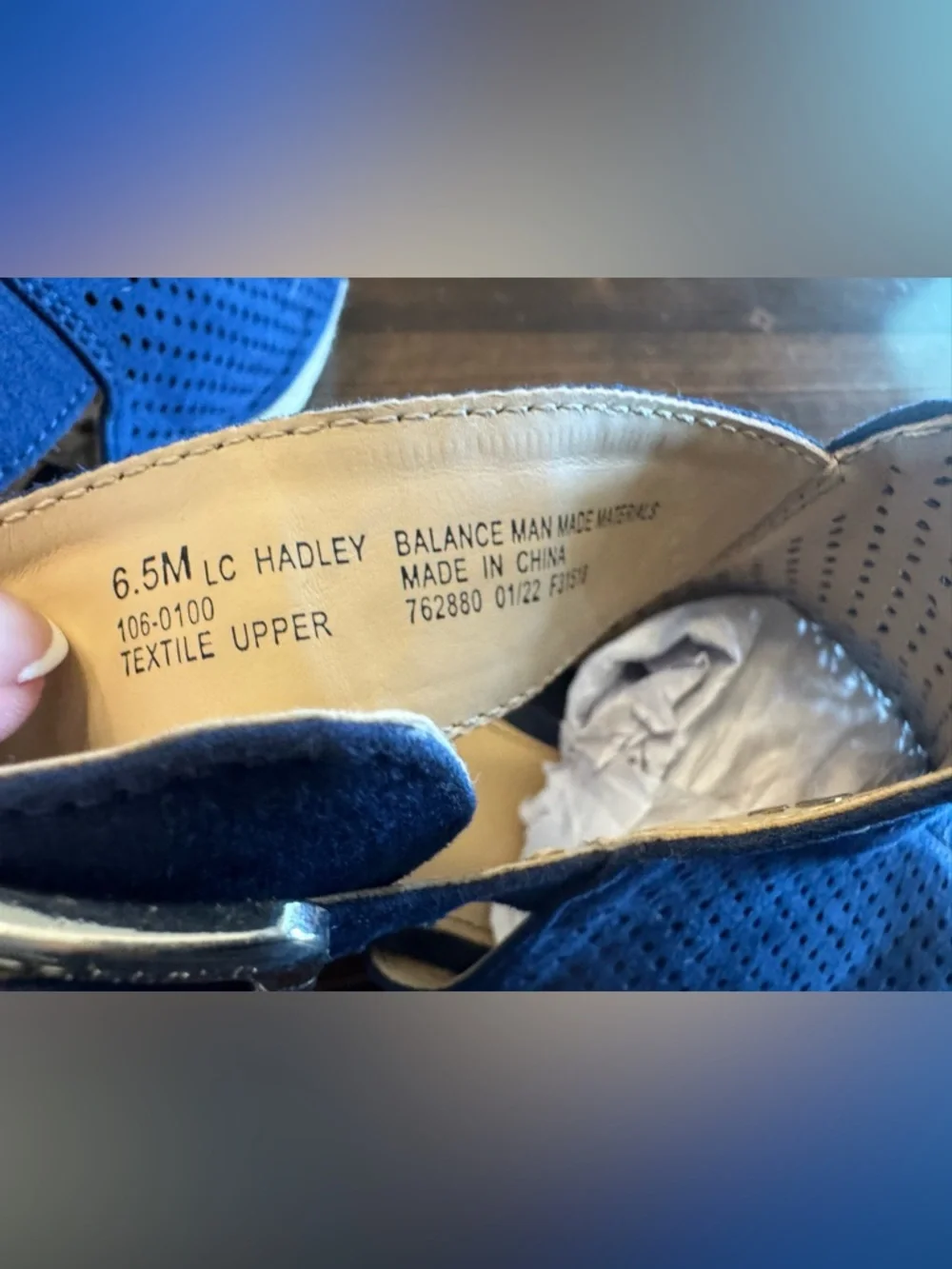 Liz Claiborne Navy Perforated Suede Espadrille Wedge Sandals Size 6.5